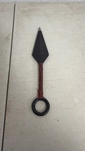 Black Metal Ninja Kunai Prop w Red Cord-Wrapped Handle & Ring Pommel