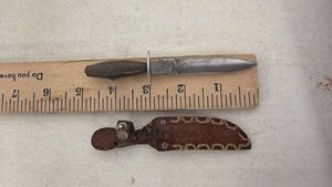 2 FIxed-Blade Dagger w Metallic Handle, Crossguard, Double-Edged Blade, & Leather Sheath w Snap-Tab Retention Strap