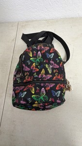 Black Mini Backpack w Multicolor Butterfly Pattern