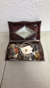 Rectangular Stained Glass Trinket Box w Assorted Jewelry