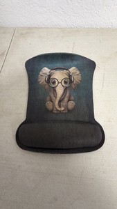 Ergonomic Mouse Pad w Wrist Rest (featuring an elephant wearing round glasses and headphones)