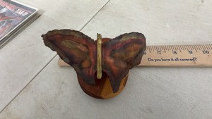 Metal Butterfly Sculpture on Wooden Base