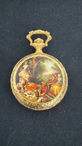 Wakmann Gold-Tone Pocket Watch w Classical Art Scene on the Face