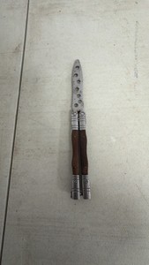 Butterfly Knife Trainer (Balisong Practice Tool) w Perforated Dull Blade & Wooden Handle Scales