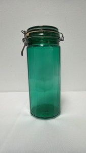 Green Paneled Glass Canister Jar w Wire Bale Closure (10 tall, 3.5 diameter)