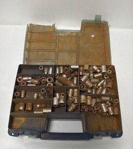 Blue Plastic Compartmentalized Hardware Organizer w Assorted Drive Sockets