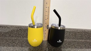 Lot of 2 14 oz Stainless Steel Wine Tumblers with straw, yellow and black