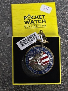 Brand new Invicta 49008 Quartz Full Hunter Pocket Watch USA Theme Gold Case Chain Box